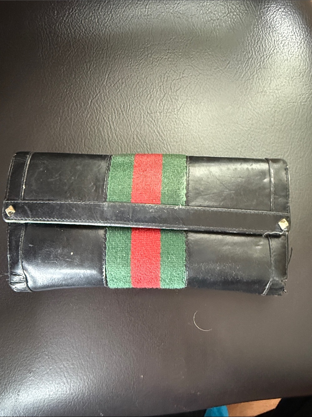 Gucci Black Leather Wallet with Green and Red Stripe and Gold Snap - Picture 5 of 5